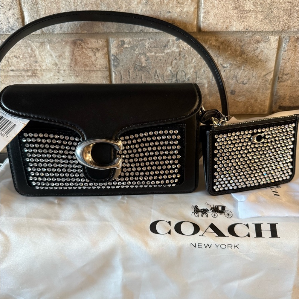 Coach RARE Black/Silver Crystal Tabby 20 Bag w/matching cardholder-FIRM